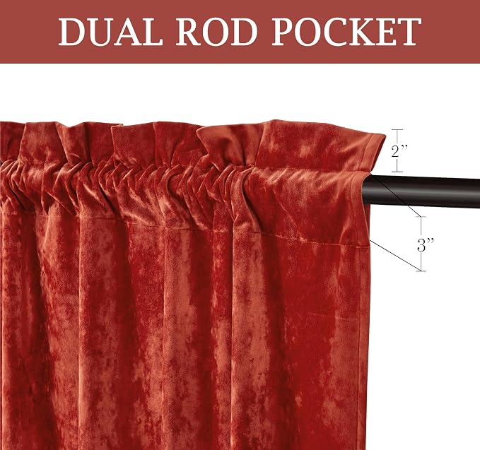 Chezmoi Collection Lux Brick Red Crushed Velvet Curtains 2 Panel Set - Image 3