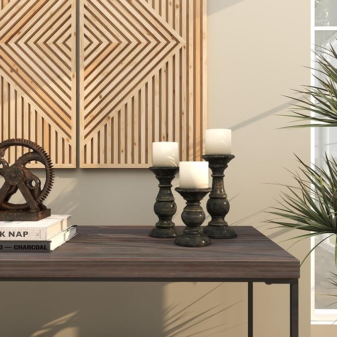 Deco 79 Mango Wood Decorative Candle Holder Distressed Turned Pillar Candle - Image 9