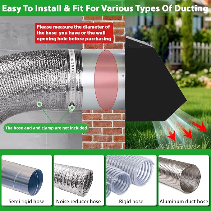 5 Inch Hooded Wall Vent with Screen and Damper, Galvanized Steel - Image 6
