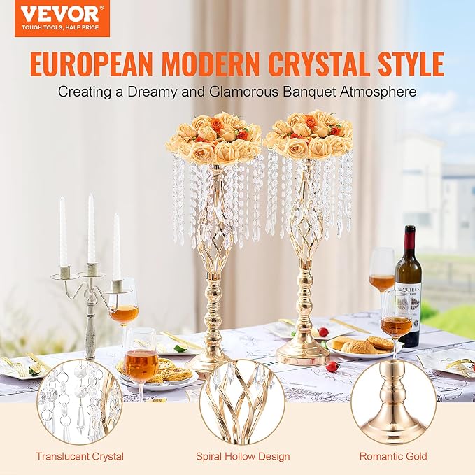VEVOR 10PCS 55cm/21.65” Tall Crystal Wedding Flower Stand, Metal Wedding - Image 2
