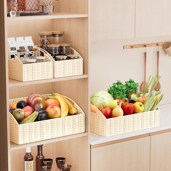 Pantry Baskets for Organizing, Wicker Storage Basket Beige | Handwoven Pantry - Image 2