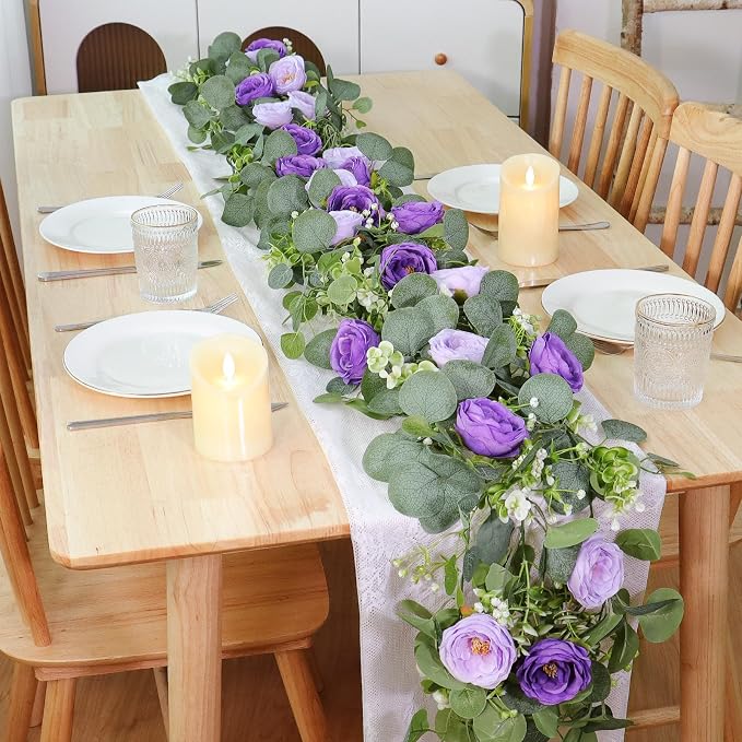 TOCHGREEN 2 Pack Artificial Eucalyptus Flower Garland - Image 7