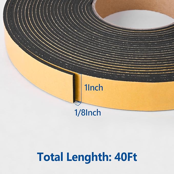 Self Adhesive Foam Tape Weatherstrip 1in x 1/8in x 40Ft High Density Foam - Image 2