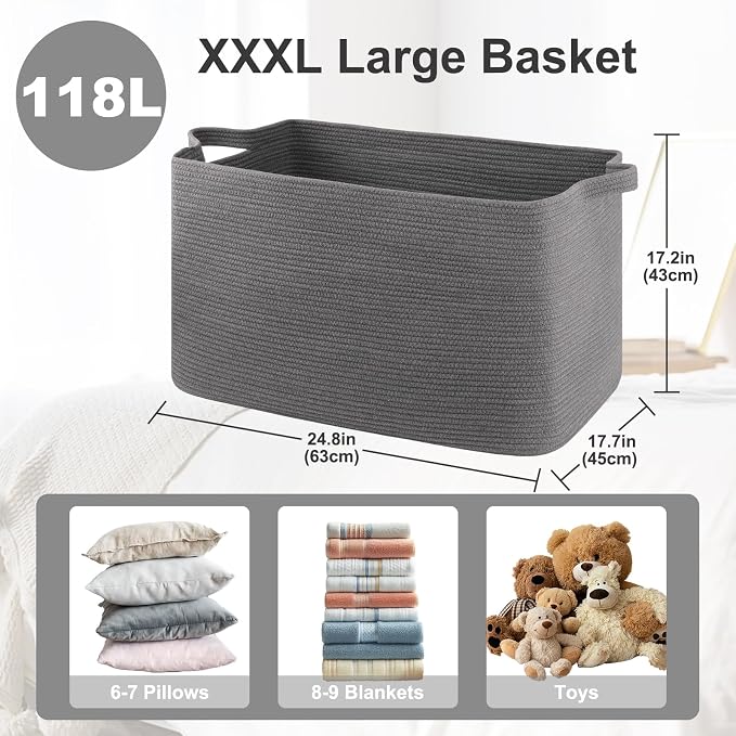 OIASKET 118L Extra Large Blanket Basket, 24.8" x 17.7" x 17.2" Woven Storage - Image 2