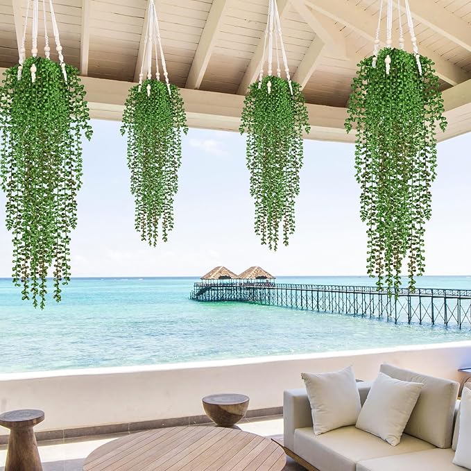 4Pcs Artificial Hanging Plants for Outdoors, Fake Vines Greenery | UV Resistant - Image 3
