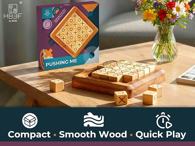 BSIRI Pushing Me Wooden Tic Tac Toe Game- Tabletop Board Games - Image 3
