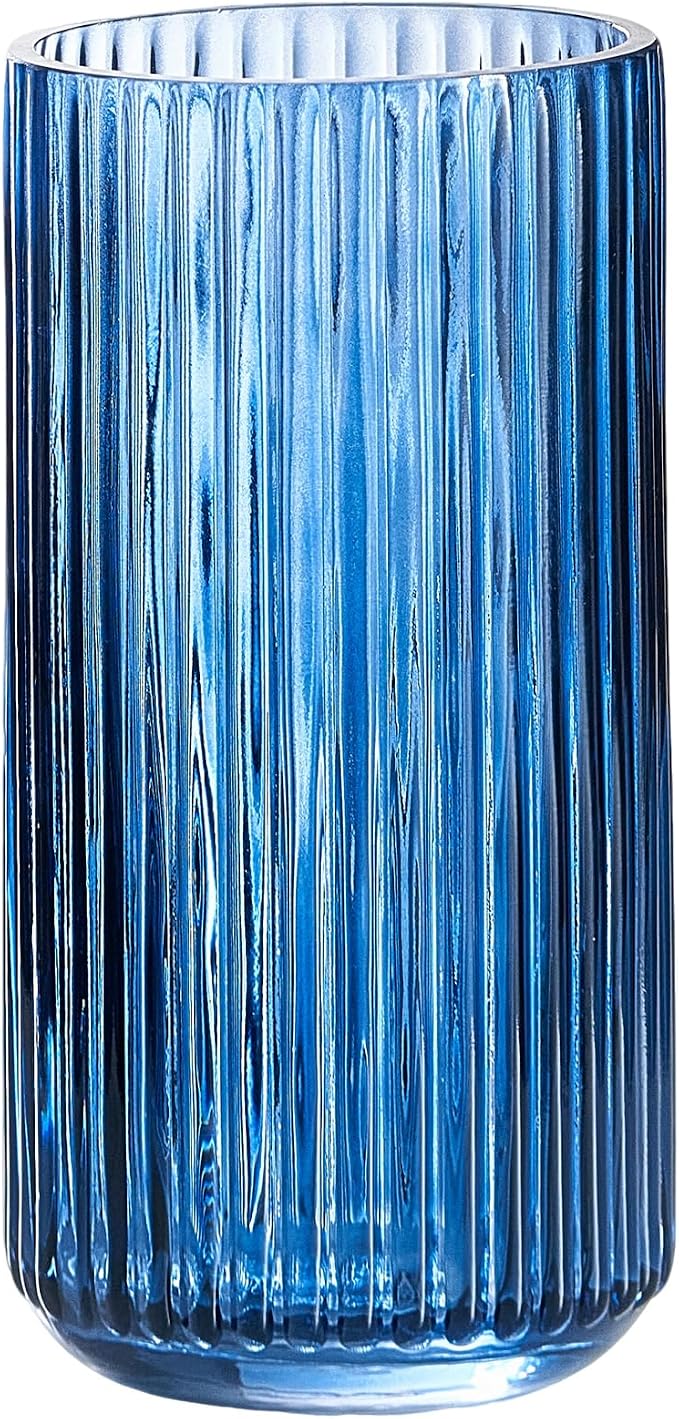 10 inch Blue Glass Flower Vase for Pampas Grass, Medium Decorative Centerpiece by TIMEFOTO
