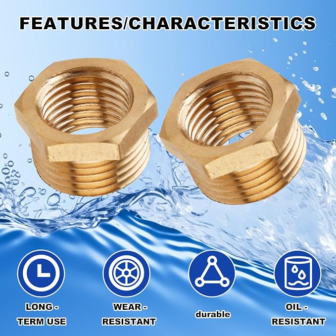 24pcs Brass Reducer Hex Bushing, 1/4 Inch to 1/8 Inch NPT Female Adapter | - Image 5