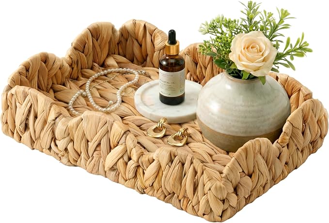 StorageWorks Wicker Scalloped Trays, Natural Water Hyacinth Serving Tray | by StorageWorks