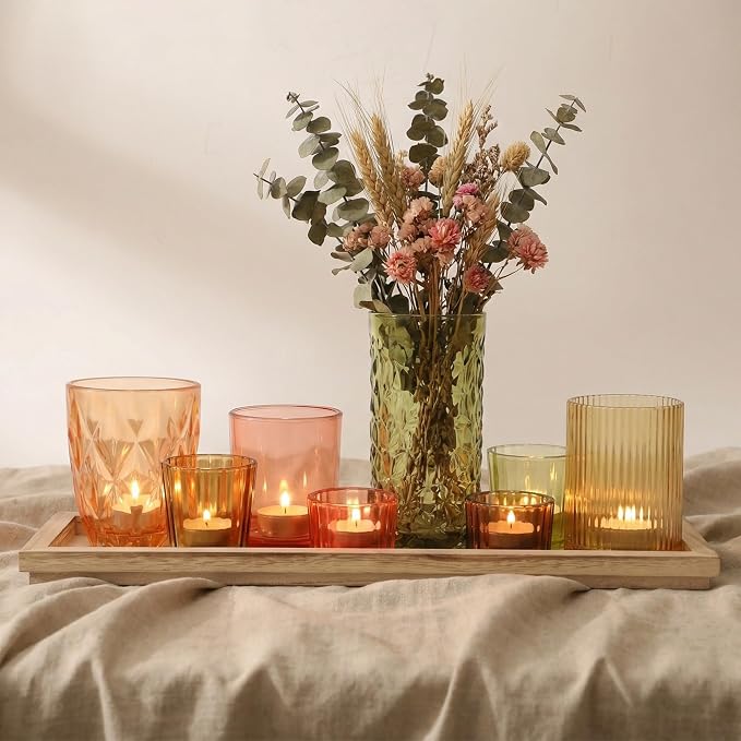 Votive Candle Holders Set with Wooden Tray - Image 5
