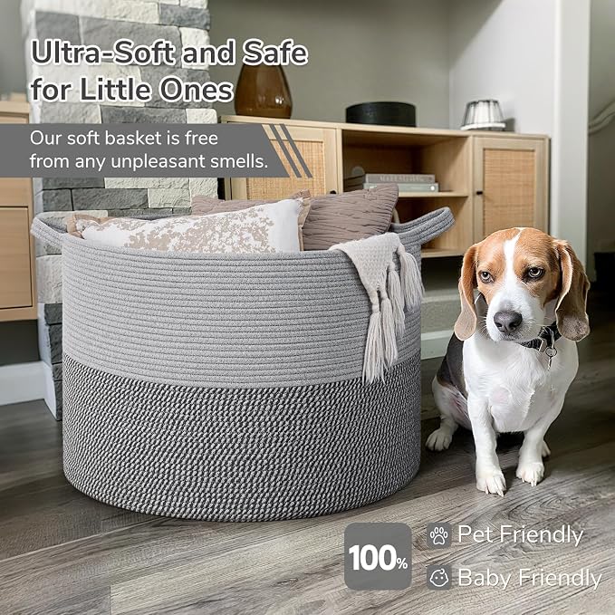 INDRESSME 115L Extra Large Woven Rope Blanket Basket Living Room, bedroom or - Image 5