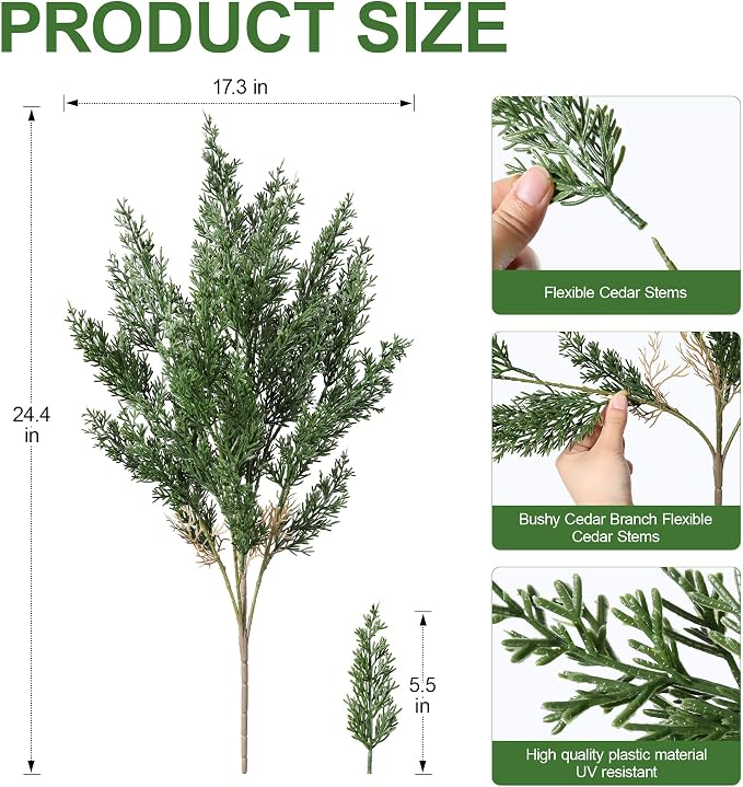 Cedar Stems Fake Plants Artificial Plants Outdoor Decor, 4 Bundles Cedar - Image 6