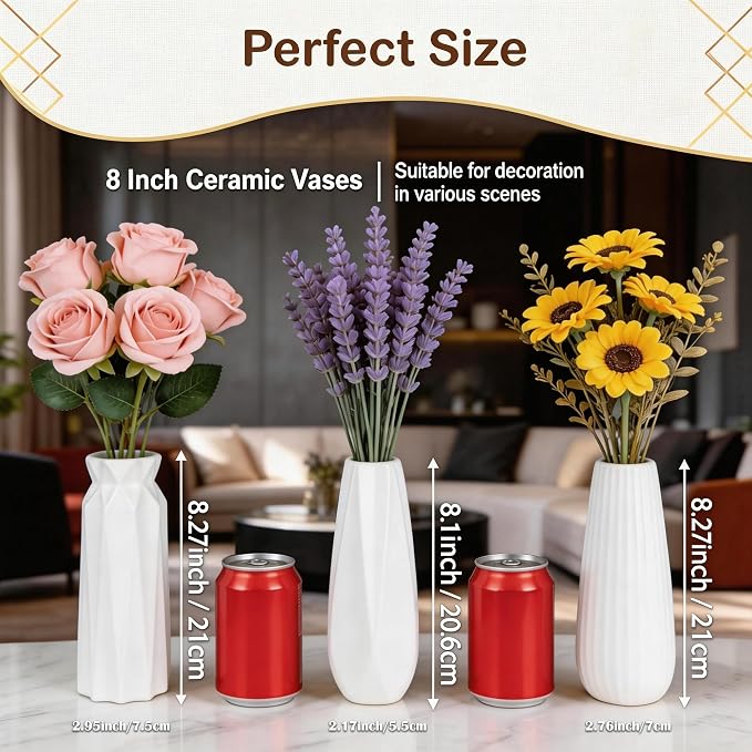 10-Piece 8 Inch White Ceramic Vases Set - Image 5