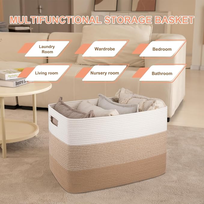 OIAHOMY 108L Extra Large Blanket Basket Dog Toy Basket Light Brown | Rectangle - Image 6
