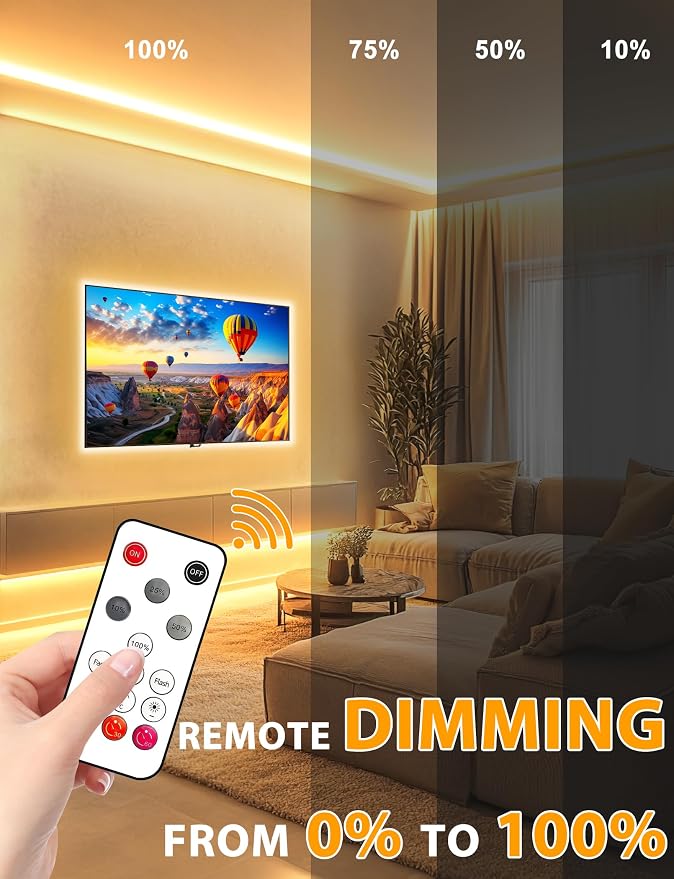 Lamomo COB LED Strip Lights Pro, 32.8Ft Warm White Dimmable Self-Adhesive Led - Image 2