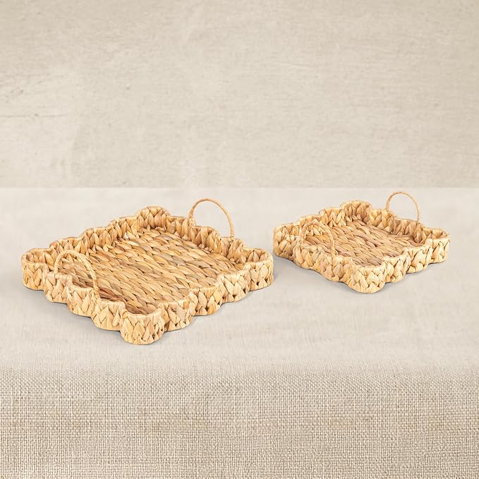Household Essentials Woven Water Hyacinth Scalloped Square Trays - Image 9