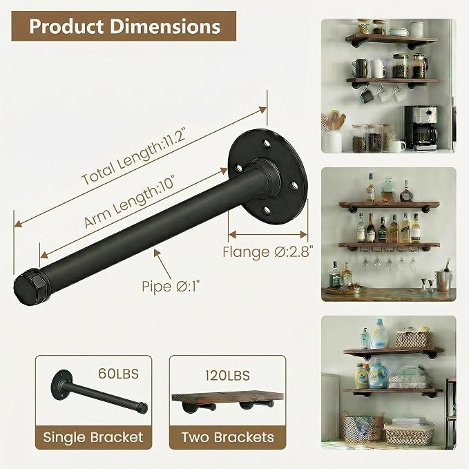 ndustrial Black Iron Pipe Shelf Brackets - Image 3