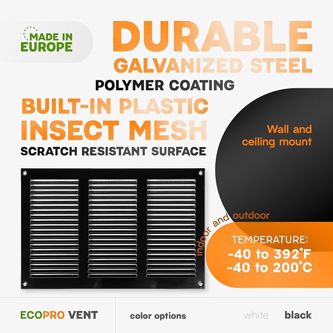 12 x 8 Inch Black Galvanized Steel Return Air Register Vent Cover, AC Vent Cover - Image 3
