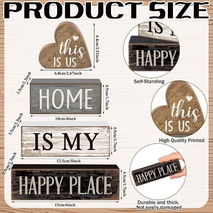 Conelist 4 Pcs Farmhouse Table Decoration Home Sweet Decor, Vivid Heart | This - Image 3