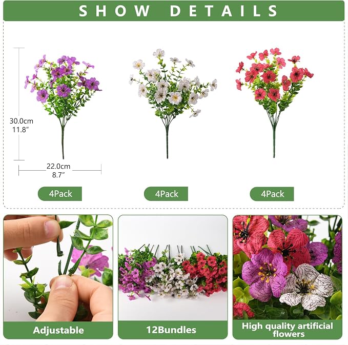 INQCMY Artificial Flowers for Outdoor Faux Plants Fake Flowers Spring Decor | - Image 2