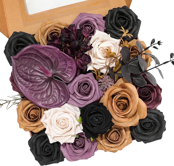 Halloween Artificial Flowers Black Flowers Mix Silk Flowers Fake Roses by FloweroyalCrafts