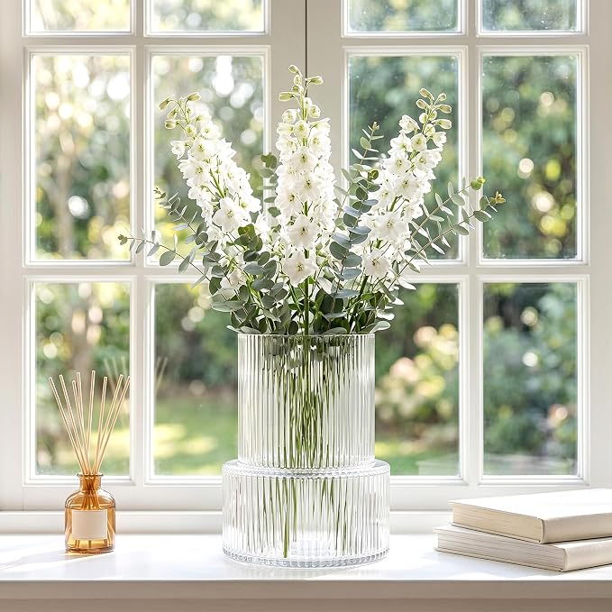 Ribbed Glass Cylinder Vase Set, Home Decor, Tall Fluted Glass - Image 7