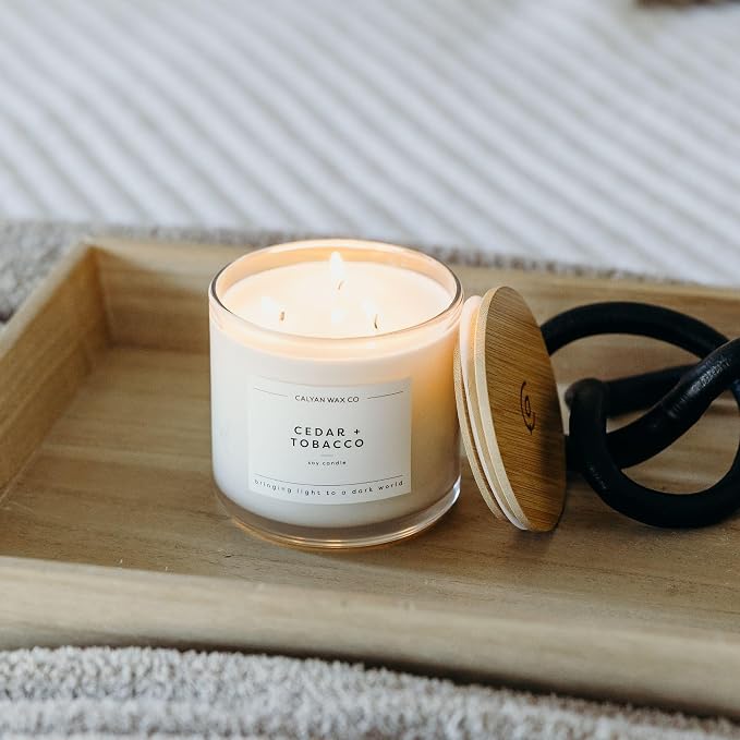 Cedar & Tobacco 3 Wick Scented Candle - Image 5