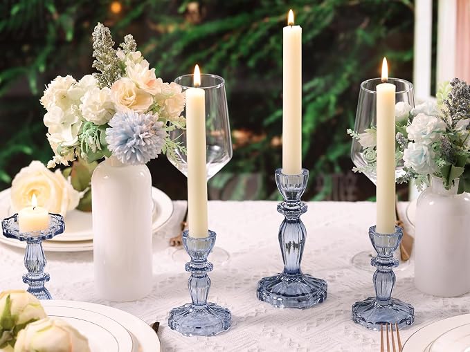 Blue Candlestick Holders Set of 6, Taper Candle Holders | 4.3" H & 6.3" H - Image 6