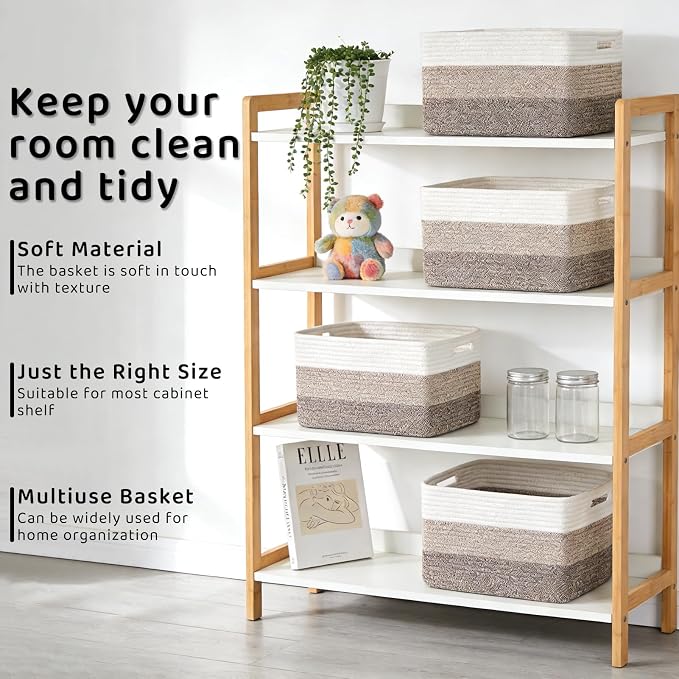 4 Pack Storage Baskets for Organizing, and Clothes, Cotton Rope Basket for - Image 3