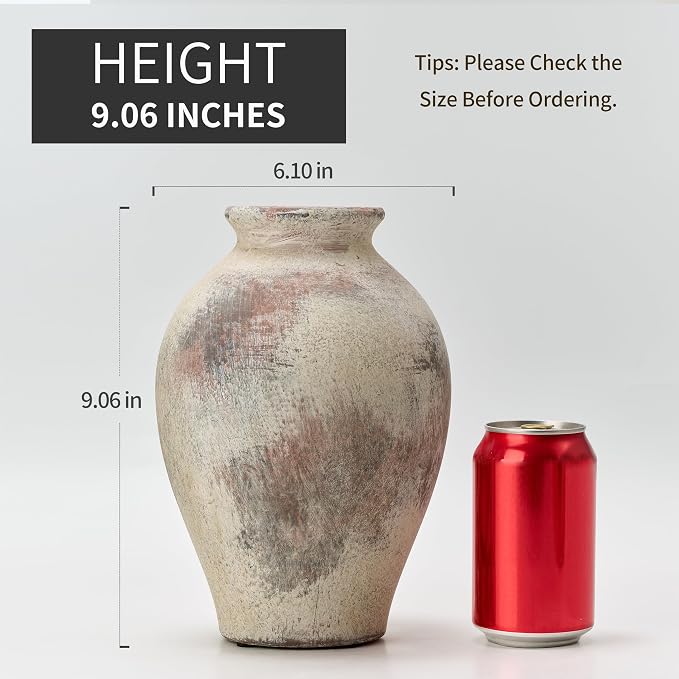 SIDUCAL Ceramic Vintage Flower Vase | 9 Inch Large Pottery Rustic Farmhouse - Image 3