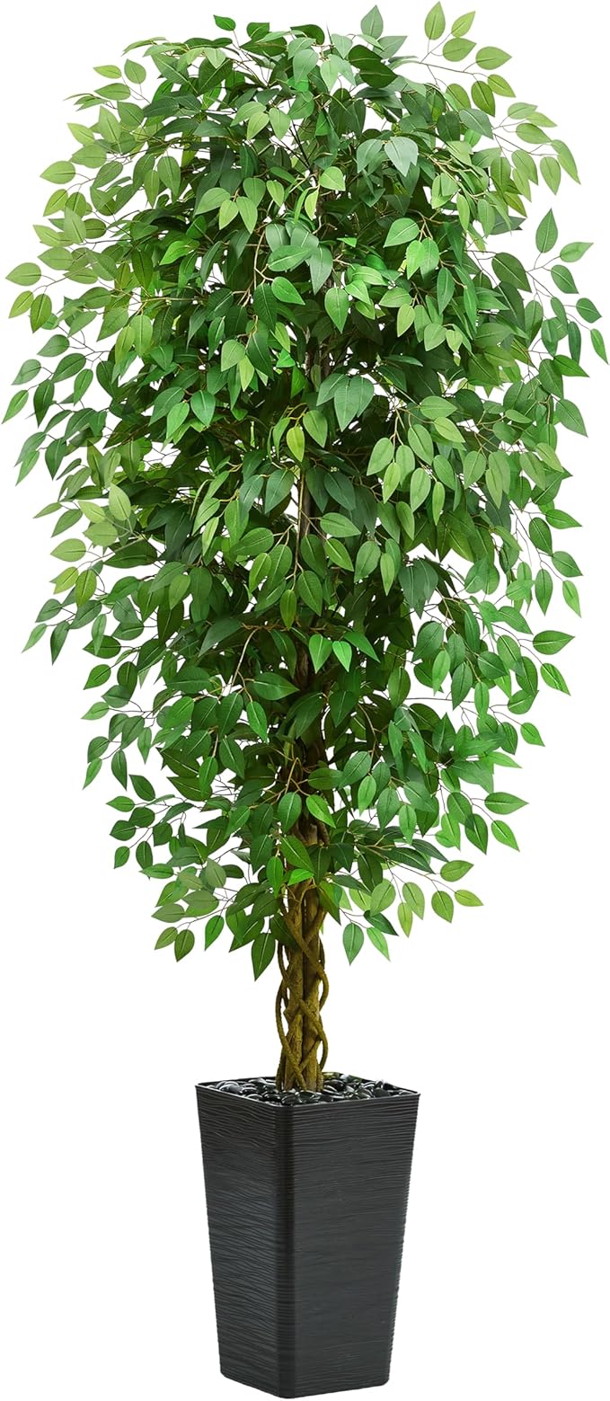 7FT Artificial Ficus Tree, 84 Inch Realistic Faux Silk Ficus Floor Plant by TXABL
