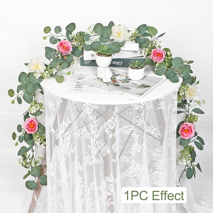 TOCHGREEN 4 Pack Artificial Eucalyptus Flower Garland - Image 2
