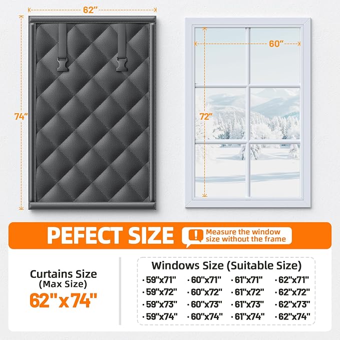 Window Insulation Kit for Winter 62"x74" Cold Weather Thermal Curtain - Image 5
