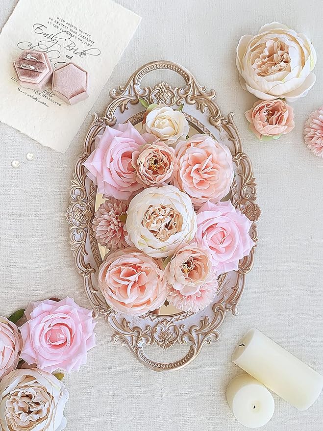FACINOC Peonies Artificial Flowers Pink Silk Roses Blush Peony Bulk - Image 4