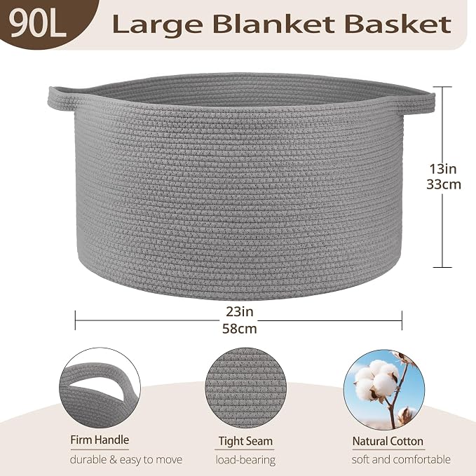 OIAHOMY 90L Extra Large Blanket Basket - Image 2