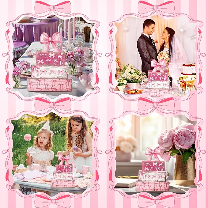 Conelist 4 Pcs Pink Bow Room Decoration Coquette Gift Pink Bow Block Sign - Image 7