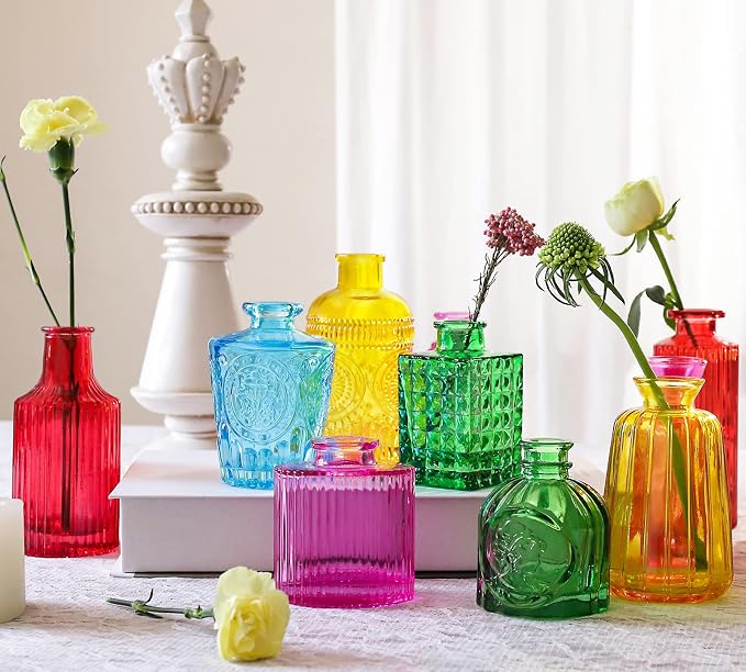 Color Bud Vases in Bulk -Glass Colorful Bud Vase Set Small Flower Glass - Image 3