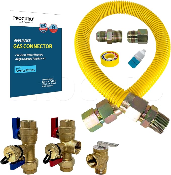 1" OD x 24" x 3/4"MIP x 3/4"FIP Flexible Gas Connector Kit by PROCURU