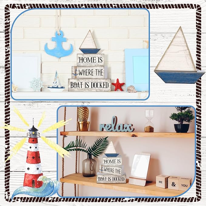 Conelist 4 Pcs Farmhouse Table Decoration Home Sweet Decor, Home Boat | This is - Image 3