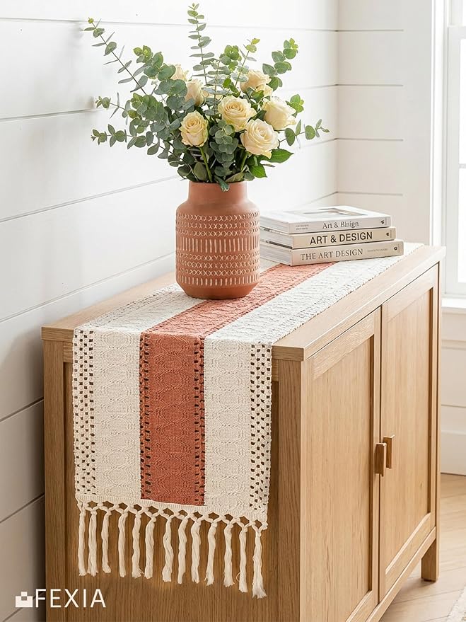 Boho Table Runner for Home Decor 12x48 Coral Farmhouse Decorations | 48 Inches - Image 6