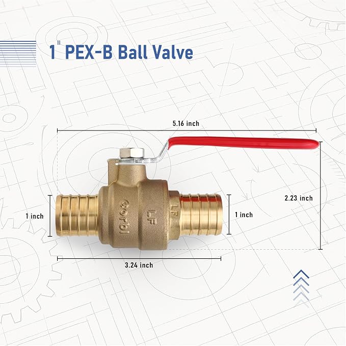 1 INCH PEX-B Ball Valves, Lead-Free Brass Full Port Shut-Off Valve - Image 2