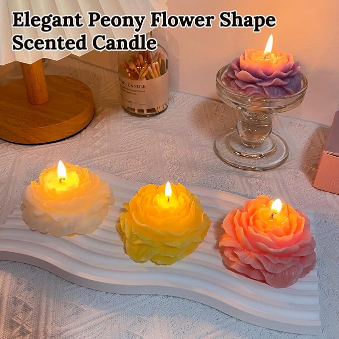 4 Pack Peony Flower Shape Candles - Image 3