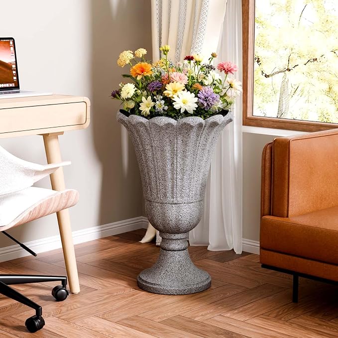 Tall Plastic Urn Planters and Pedestal - Image 6