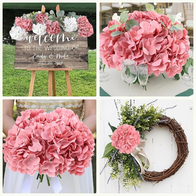 AVIVIHO 65pcs Fake Flowers Dusty Rose Hydrangea Artificial Flowers Bulk Silk - Image 3