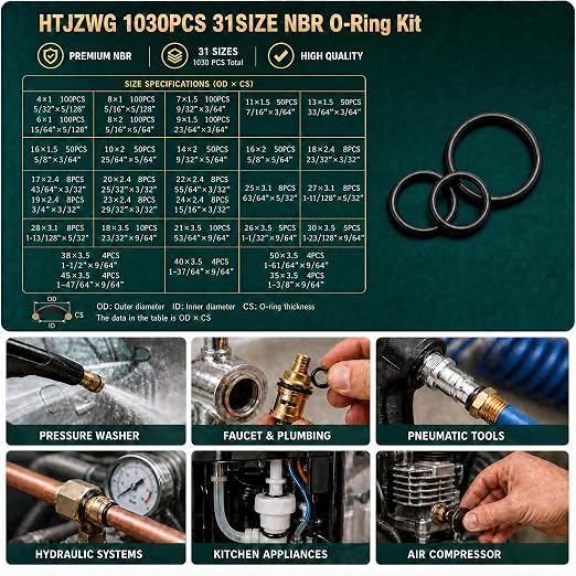 1030PCS Nitrile Rubber O-Ring Assortment Kit in 31 Sizes | Durable, Flexible - Image 5