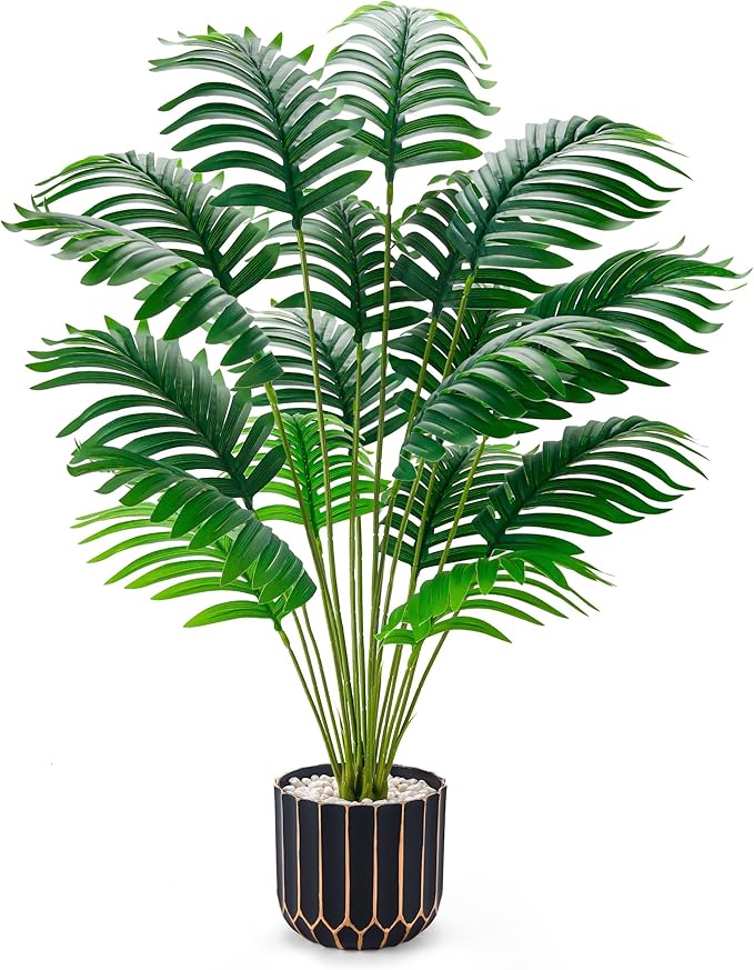 Der Rose 28" Fake Palm Tree in Black Gold Pot by DerRose