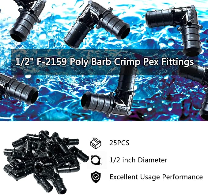 1/2 Inch 90 Degree Elbow, Poly PPSU Barb Crimp Pex Fitting, No Lead Plastic Pex - Image 3
