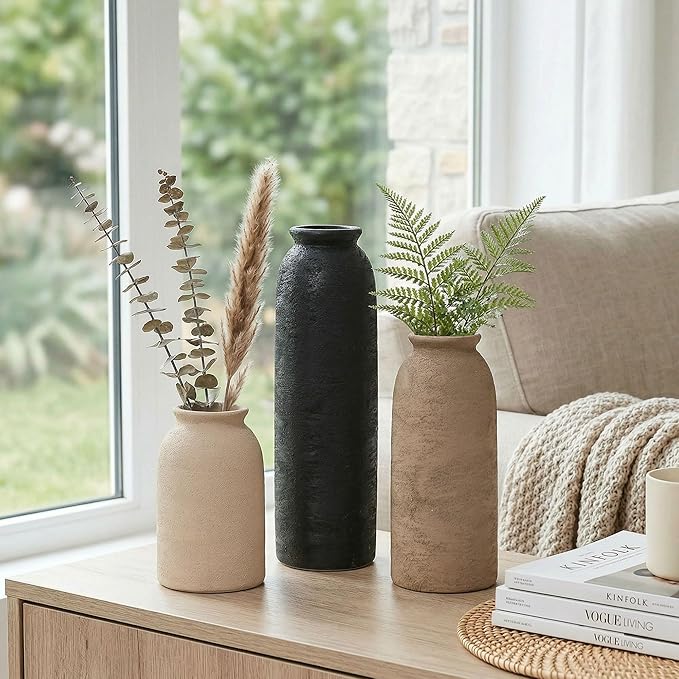 Ceramic Vase Set of 3, Small Flower Rustic Vase Home Decor Neutral Modern - Image 6