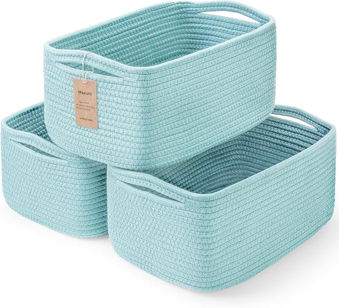 3 Pack Small Storage Baskets for Organizing, 11.8×7.8×5.1", Light Blue | Woven by MaxuniTechLife