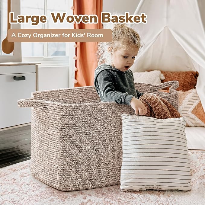 Goodpick 85L Large Woven Rope Blanket Basket, Toys & Clothes, Living Room & - Image 2